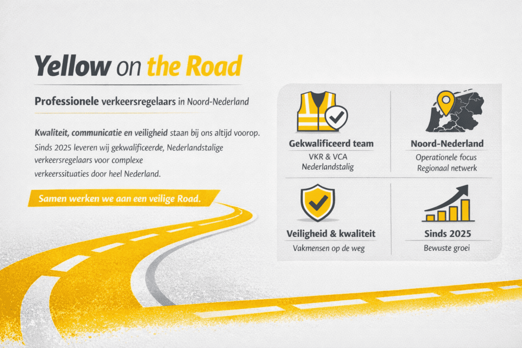 Infographic met vier kernpunten: gekwalificeerd team, Noord – Nederland samenwerking, veiligheid en kwaliteit, en sinds 2025 actief.